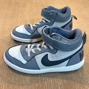 Nike Boys Court Borough Mid 870026-009 Gray White Lace-Up Sneaker Shoes Size 1Y